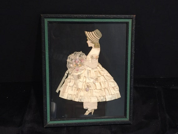 Vintage Framed Paper Doll With Ribbon and Lace Dress and Bouquet - Etsy