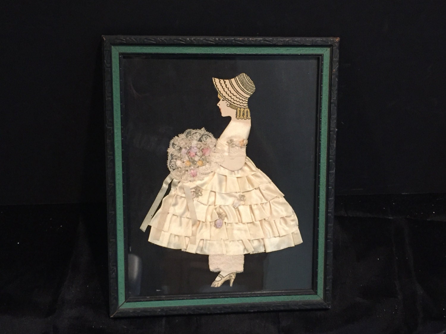 Vintage Framed Paper Doll With Ribbon and Lace Dress and Bouquet - Etsy