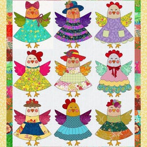Chicks in Skirts Appliqué Quilt Pattern: Whimsical Chickens (Digital PDF)