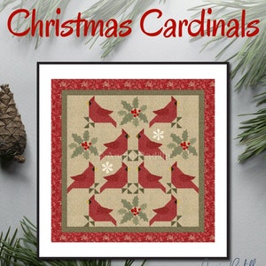Weihnachtskardinäle | Weihnachtsquilt | Runden-Quilt | Patchwork und Applikationsblöcke | DIGITALES PDF Quilt Pattern | Angie Padilla Quilt Designs