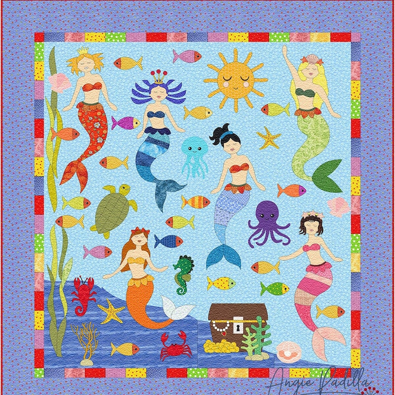 Mermaid Pattern Print Bed Set Quilt