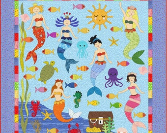 Mermaid Mischief Applique Quilt Pattern: Underwater Scene (Digital PDF Pattern)