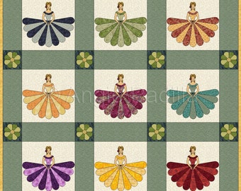 Blossom Belles | Pieced and Applique Quilt Pattern | Digital PDF Pattern | Dresden Plate | Doll Quilt Pattern | Angie Padilla Quilt Designs