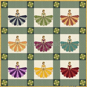 Blossom Belles | Pieced and Applique Quilt Pattern | Digital PDF Pattern | Dresden Plate | Doll Quilt Pattern | Angie Padilla Quilt Designs