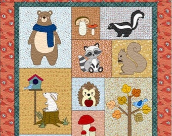 Forest Friends | Applique Quilt Pattern | Digital PDF Pattern | Whimsical Woodland Critters | Nursery Decor| Angie Padilla Quilt Designs