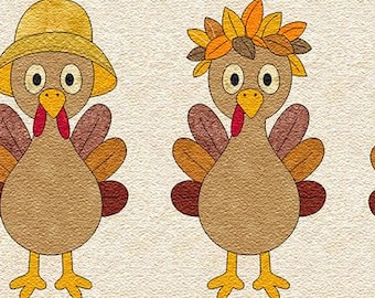 Motif de courtepointe de chemin de table de troupe de dinde : applique lunatique de thanksgiving (PDF)
