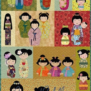 Kokeshi Dolls Applique Quilt Pattern: Japanese Theme (Downloadable PDF)