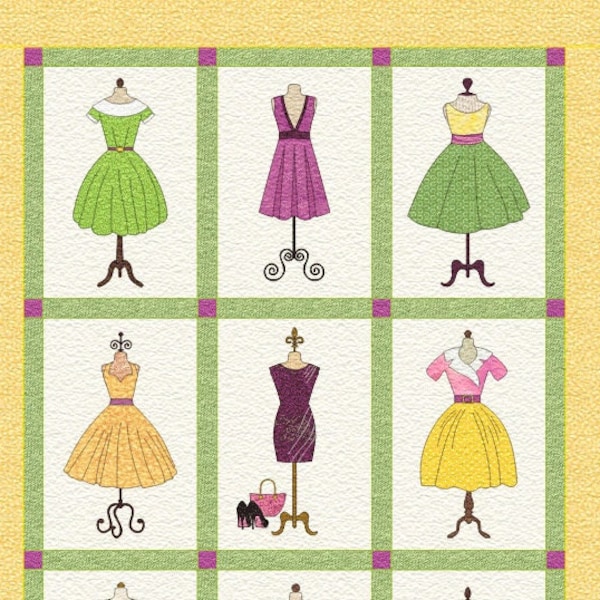 Dress Me Up! | Applique Quilt Pattern | Digital PDF Pattern | Fashion Theme | Whimsical Fifties Dress Designs| Angie Padilla Quilt Designs