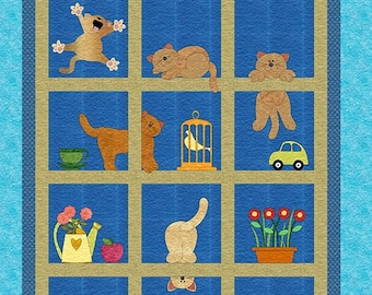 Midnight Capers Applique Quilt Pattern | Whimsical Cats (PDF Pattern)