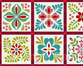 Fiesta Applique Quilt Pattern: Talavera Tile Style (Digital PDF)