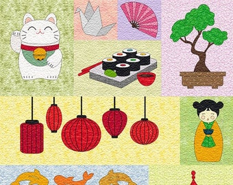 I Love Japan| Applique Quilt Pattern | Downloadable PDF Pattern |Travel Quilt | Whimsical City Quilt | Angie Padilla Quilt Designs