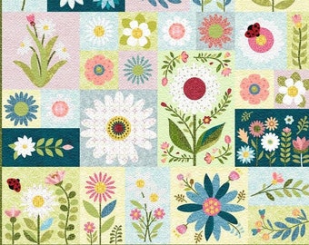 Floral Applique Quilt Pattern: Festival of Flowers Lap Quilt (Digital PDF)