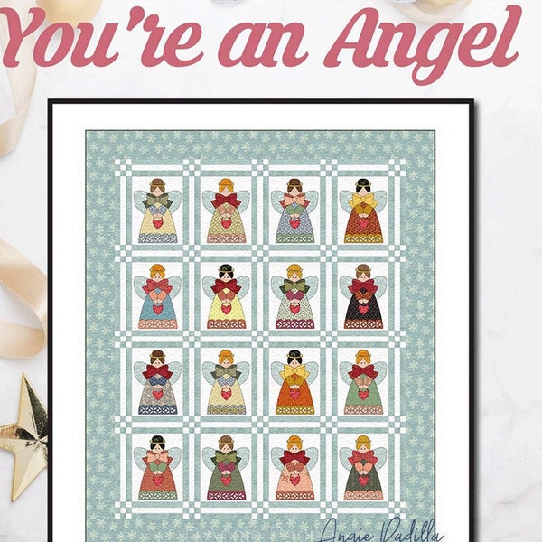 Je bent een engel | Appliqué lap quilt | DIGITALE PDF-quiltpatroon | Kerstquilt | Kerstengel | Angie Padilla-quiltontwerpen