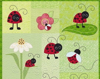 Lazy Little Ladybugs | Applique Quilt Pattern | Downloadable Pattern | Crib Size Quilt | Whimsical Baby Quilt | Angie Padilla Quilt Designs