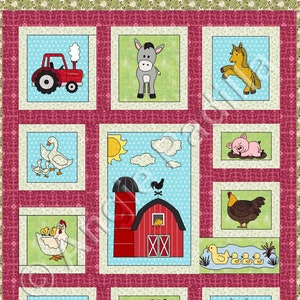 On the Farm | Applique Quilt Pattern | Digital PDF Pattern | Twin Size Quilt | Whimsical Children&#39;s Quilt | Angie Padilla Quilt Designs