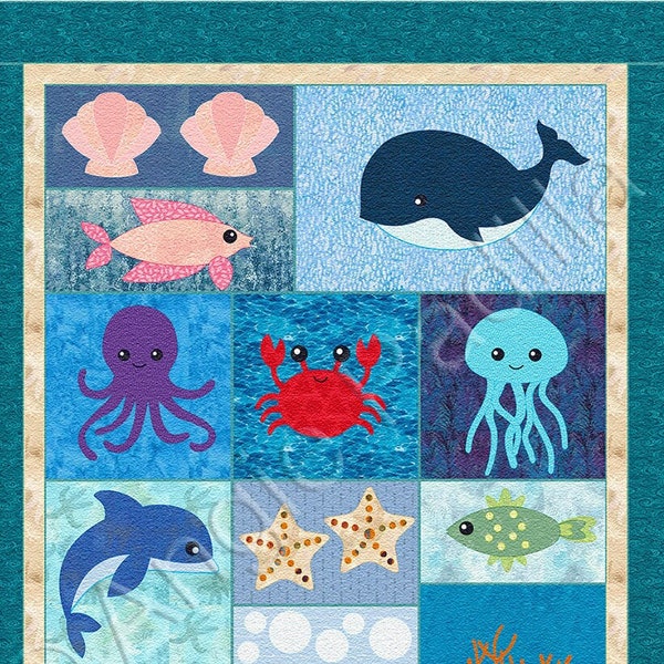Under the Sea | Applique Quilt Pattern | Digital PDF Pattern | Crib Size Quilt | Whimsical Children's Quilt | Angie Padilla Quilt Designs