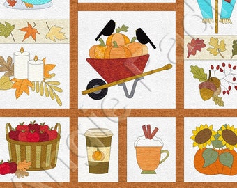 Autumn Vibes-quiltpatroon met appliqué: grillige herfstontwerpen (digitale pdf)