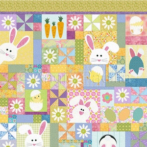 Hippity Hoppity  | Applique Quilt Pattern | Digital PDF Pattern | Easter Quilt | Bunnies and Chicks | Angie Padilla Quilt Designs