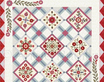 Lattice Roses Quilt Pattern: Modern Floral Applique (Digital PDF)