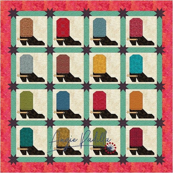 Steppin' High | Pieced Quilt Pattern | Digital PDF Pattern | Western Theme | Cowboy Boot Quilt |Whimsical | Angie Padilla Quilt Designs