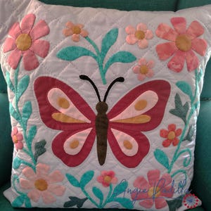 Butterfly Appliqué Cushion Cover Pattern: Floral Quilt Design (Digital PDF)
