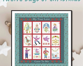 Twelve Days of Christmas Quilt Pattern: Applique Lap Quilt (Digital PDF)