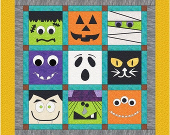 Halloween Blocks | Applique Quilt Pattern | DIGITAL PDF Pattern | Halloween Lap Quilt | Witch Monster Ghost | Angie Padilla Quilt Designs