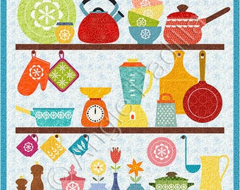 Kitchen Shelves | Applique Quilt Pattern | Cozy Kitchen Home Decor | Downloadable PDF pattern | Angie Padilla Quilt Designs
