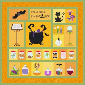 Spells & Potions Applique Quilt Pattern: Halloween Lap Quilt (Digital PDF)