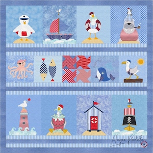 Oceaanvrienden | Quiltpatroon applicatie | Digitaal pdf-patroon | Nautische quilt | Decoratie strandhuisje | Quiltontwerpen Angie Padilla