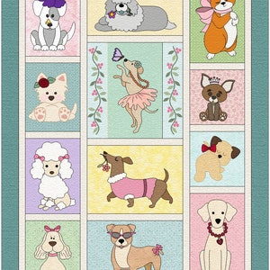 Doggie Divas Applique Quilt Pattern: Lap Size Modern Quilt (Digital PDF)