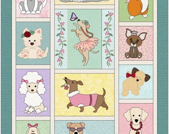 Doggie Divas Applique Quilt Pattern: Lap Size Modern Quilt (Digital PDF)