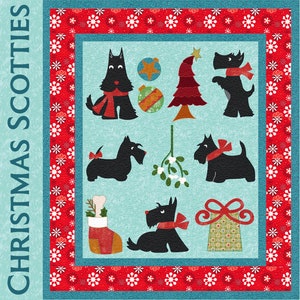 Christmas Scotties | Applique Wall Hanging | Whimsical Dogs | DIGITAL PDF Quilt Pattern | Christmas Quilt | Angie Padilla Quilt Designs