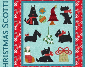 Christmas Scotties Quilt Pattern: Whimsical Applique Wall Hanging (PDF Pattern)