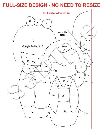 Kokeshi Dolls Applique Quilt Pattern: Japanese Theme (downloadable PDF ...