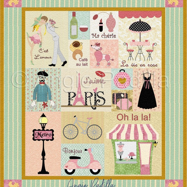 I Love Paris! | Applique Quilt Pattern | Downloadable PDF Pattern |Travel Quilt | Whimsical Quilt | Angie Padilla Quilt Designs