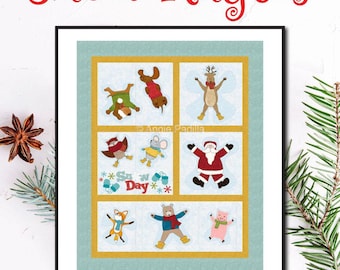 Snow Angels Applique Quilt Pattern: Whimsical Christmas Wall Hanging (PDF Downloadable Pattern)