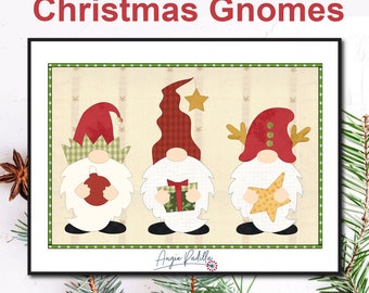 Gnomes de Noël | Modèle de tapis de tasse appliqué | Modèle de courtepointe PDF NUMÉRIQUE | Tapis de tasse de Noël | Gnomes fantaisistes | Modèles de courtepointes Angie Padilla