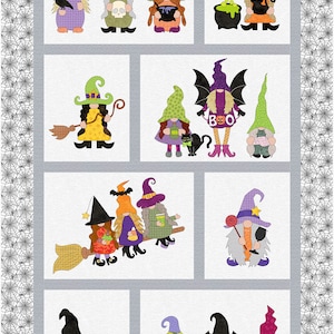Gnome Witches Halloween Applique Quilt Pattern (Digital PDF)