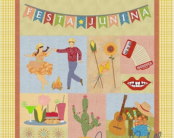 Festa Junina | Applique Quilt Pattern | Downloadable PDF Pattern |Travel Quilt | Whimsical Quilt | Angie Padilla Quilt Designs