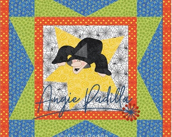 Witching on a Star | Applique Quilt Pattern | DIGITAL PDF Wall Hanging Pattern | Halloween Witch Quilt Pattern | Angie Padilla Quilt Designs