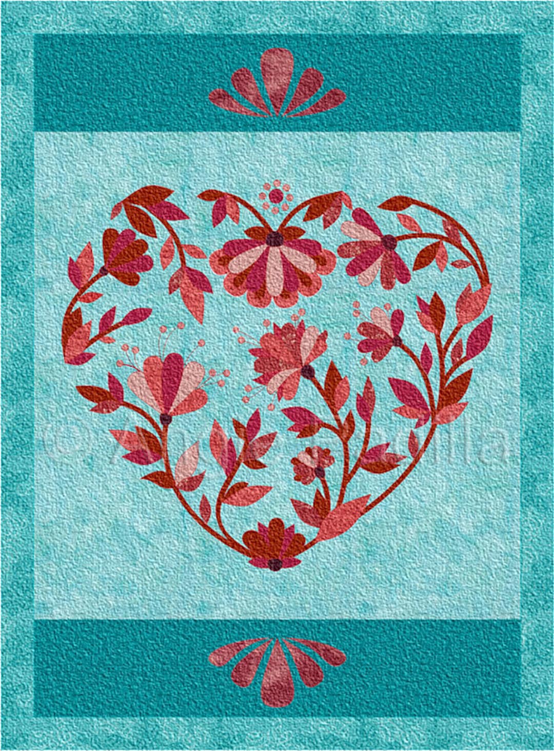 Flower Heart Applique Quilt Pattern Digital PDF Pattern Valentine Wall