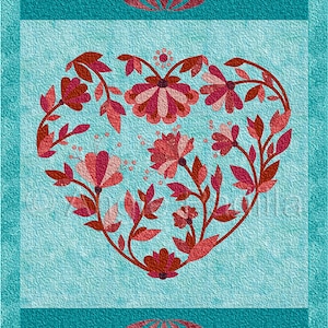 Floral Heart Applique Quilt Pattern: Valentine Wall Hanging (Digital PDF)