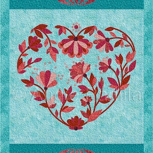 Flower Heart | Applique Quilt Pattern | Digital PDF Pattern | Valentine Wall Hanging | Floral Heart Design | Angie Padilla Quilt Designs