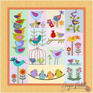 The Birds  | Applique Quilt Pattern | Digital PDF Pattern | Whimsical Birds | Nursery Decor| Angie Padilla Quilt Designs