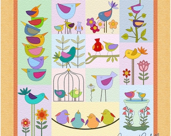 Quiltpatroon vogels: grappig kinderkamerdecor (digitale pdf)