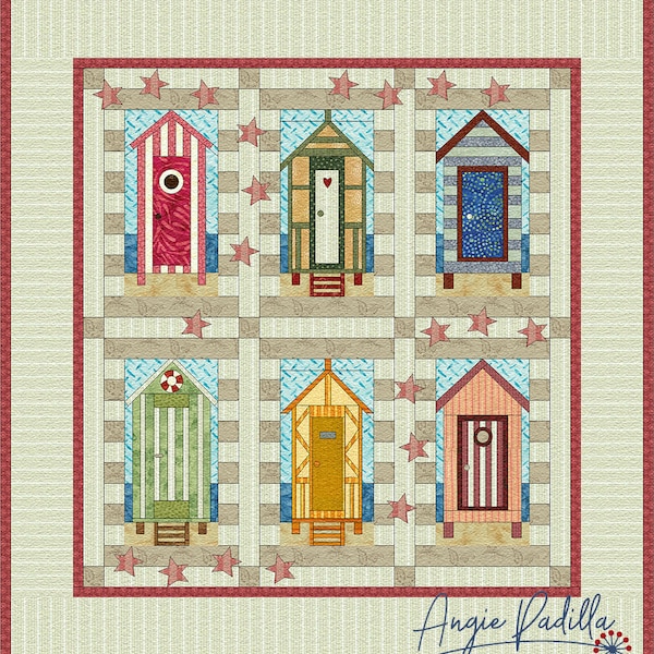 Beach Huts | Foundation Piecing Quilt Pattern | Digital PDF Pattern | Seaside Theme | Beach Cottage Decor | Angie Padilla Quilt Designs