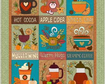 Sip and Snuggle | Whimsical Autumn Applique Quilt Pattern | Cozy DIY Home Decor | Downloadable PDF pattern  | Angie Padilla Quilt Designs