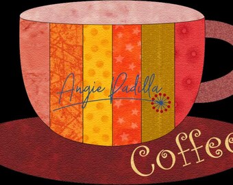 Coffee Cup Mug Rug Applique Pattern: Whimsical Quilt (Digital PDF)