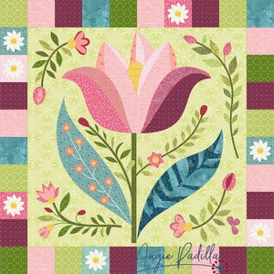 Tulpenüberraschung | Applikation Quilt Muster | Digitales PDF Muster |Blumen Quilt | Modernes Tulpen Design | Angie Padilla Quilt Designs